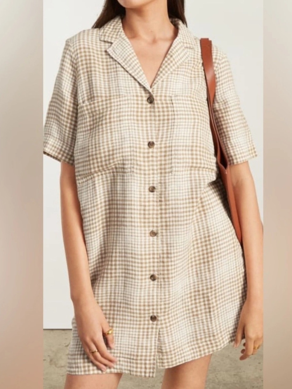 EVERLANE 100% LINEN WORKWEAR PLAID SHIRT DRESS